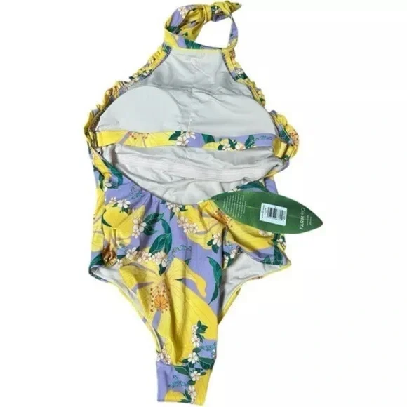 Floral Halter One-Piece Swimsuit - Yellow and Purple - Picture 4 of 6